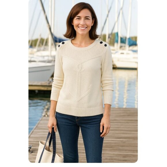 Talbots Sweaters - Talbots Ivory Nautical Cotton Knit Sweater